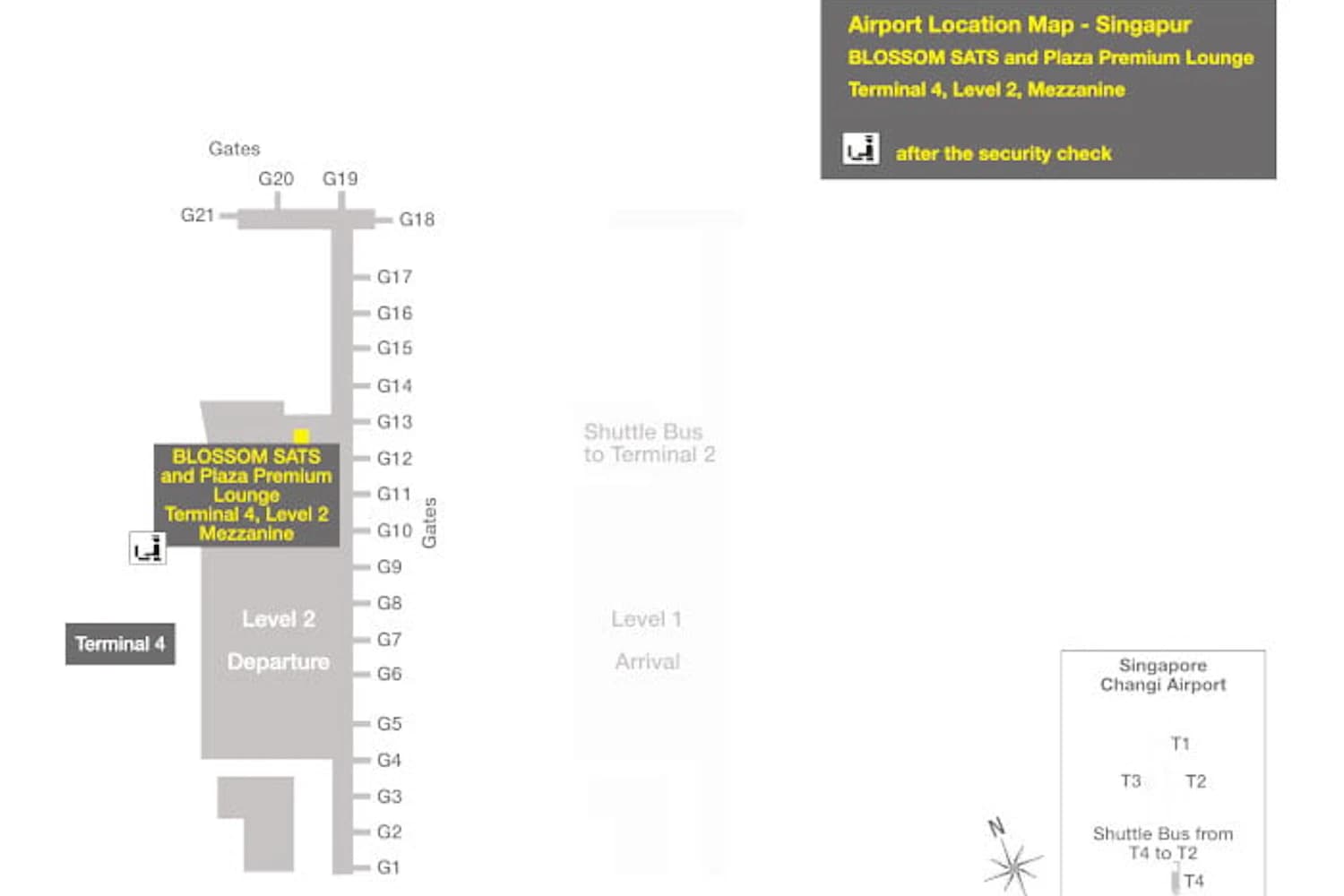 Lageplan Flughafen Singapur mit der Plaza Premium Lounge in Terminal 1